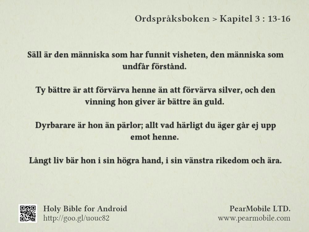Ordspråksboken, Kapitel 3:13-16